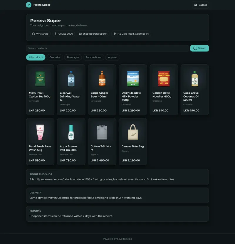 Customers shop from their phone with real photos and your live prices.